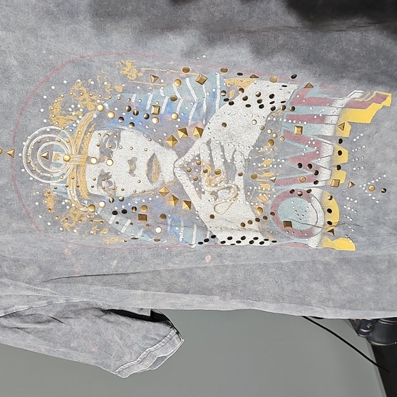 Lucky Brand David Bowie Distressed Studded Tee M - Picture 2 of 5